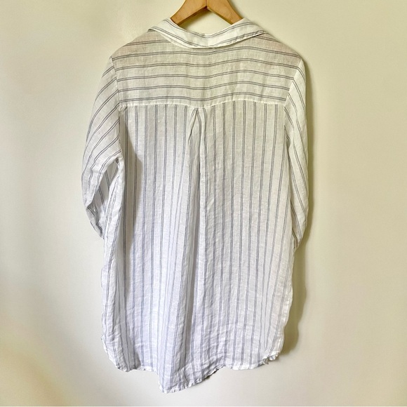Made in Italy 100% Linen White and Blue Stripe Oversized Button Down Top Size M - Picture 10 of 10